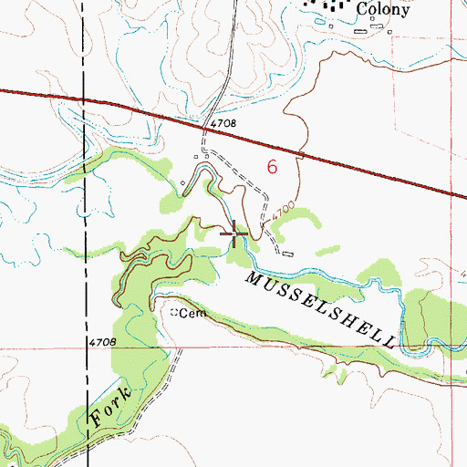 Topographic Map of North Fork Musselshell River, MT