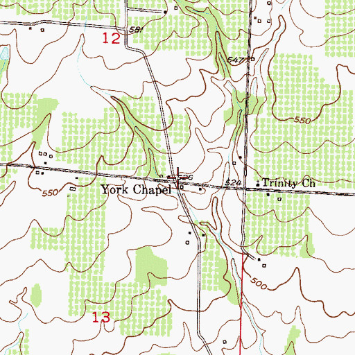 Topographic Map of York Chapel, AR