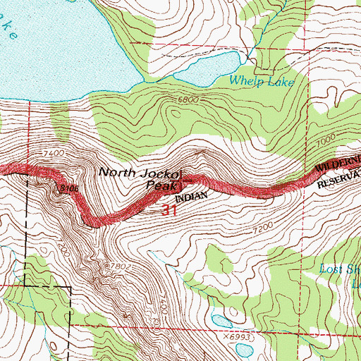 Topographic Map of North Jocko Peak, MT