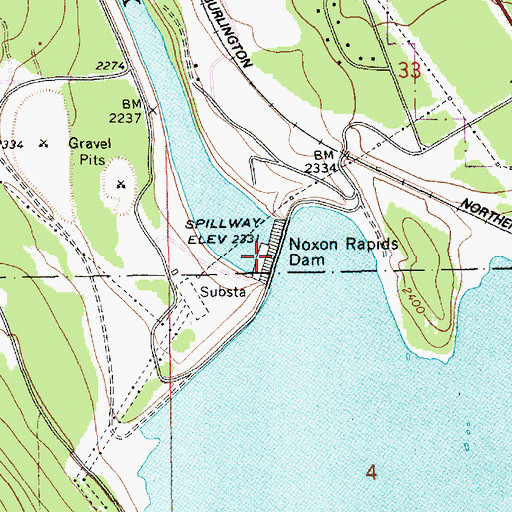 Topographic Map of Noxon Rapids Dam, MT