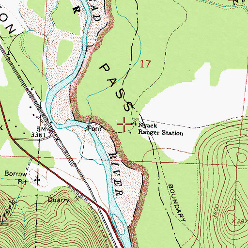 Topographic Map of Nyack Ranger Station, MT