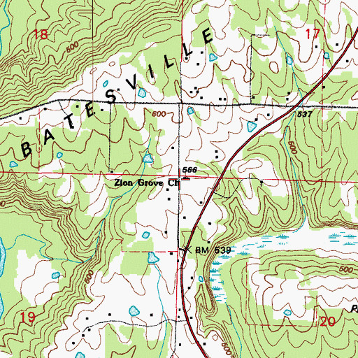Topographic Map of Zion Grove Baptist Church, AR