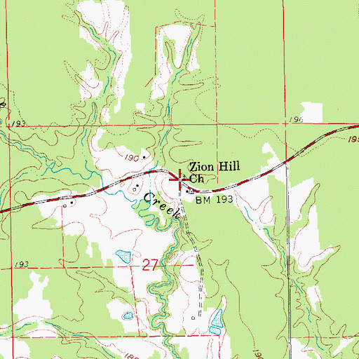 Topographic Map of Zion Hill Baptist Church, AR