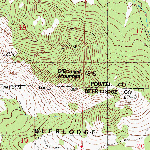 Topographic Map of O'Donnell Mountain, MT