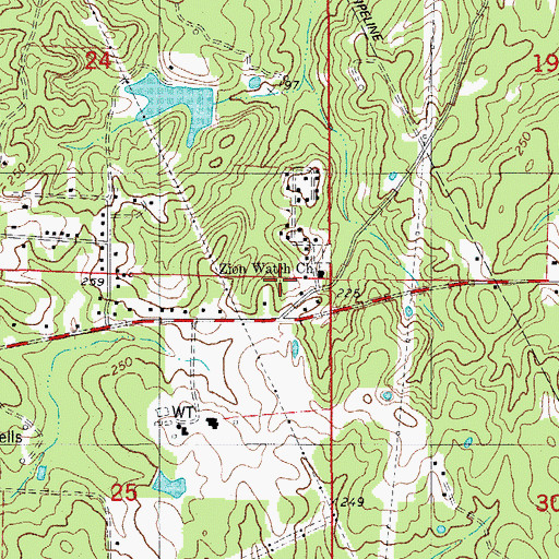 Topographic Map of Zion Watch Baptist Church, AR