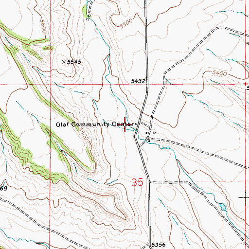 Topographic Map of Olaf Community Center, MT