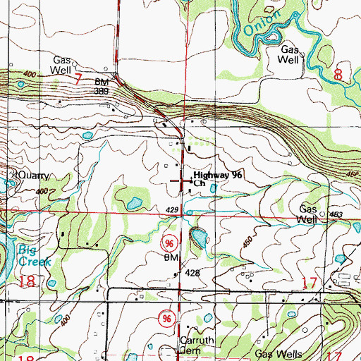 Topographic Map of Highway 96 Baptist Church, AR