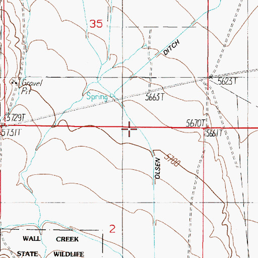 Topographic Map of Olsen Ditch, MT