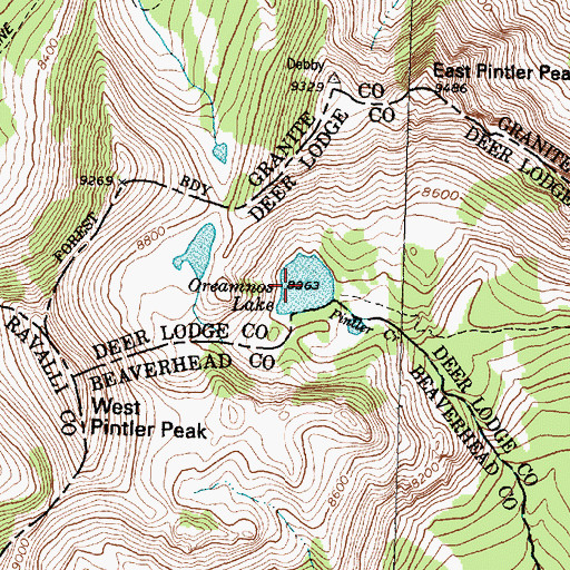 Topographic Map of Oreamnos Lake, MT
