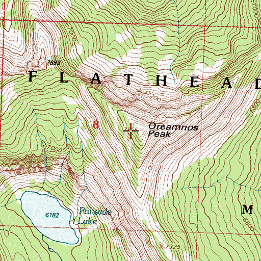 Topographic Map of Oreamnos Peak, MT