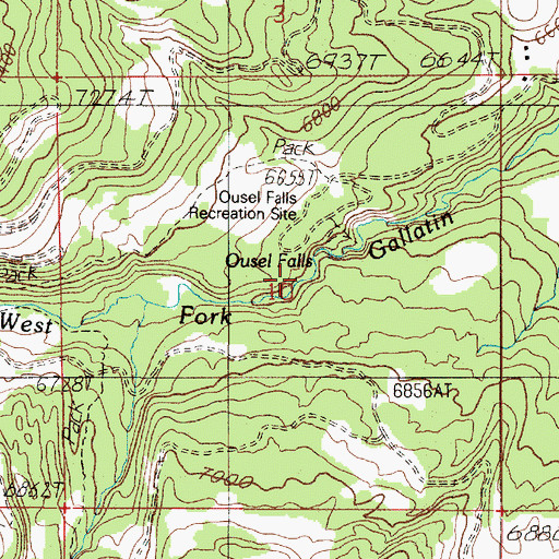 Topographic Map of Ousel Falls, MT