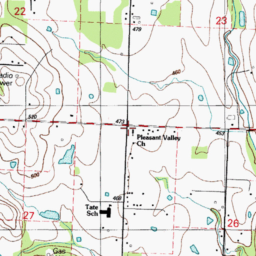 Topographic Map of Pleasant Valley Church of Christ, AR