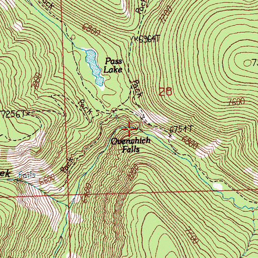 Topographic Map of Overwhich Falls, MT