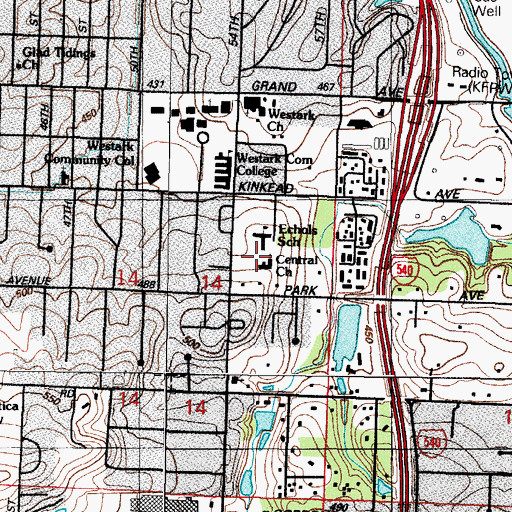 Topographic Map of Central Church, AR
