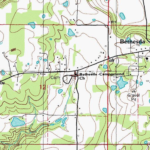 Topographic Map of Bethesda Campground Church, AR