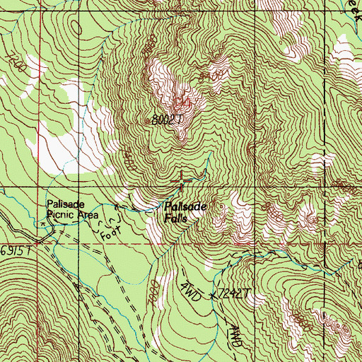 Topographic Map of Palisades Falls, MT