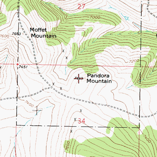 Topographic Map of Pandora Mountain, MT