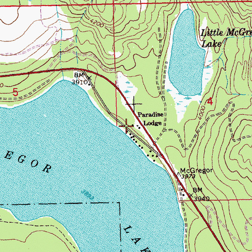 Topographic Map of Paradise Lodge, MT