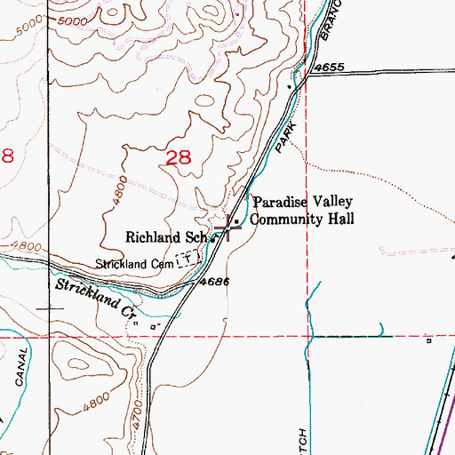 Topographic Map of Paradise Valley Community Hall, MT