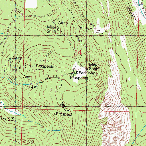 Topographic Map of Park Mine, MT