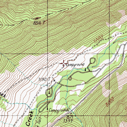 Topographic Map of Parkside Campground, MT