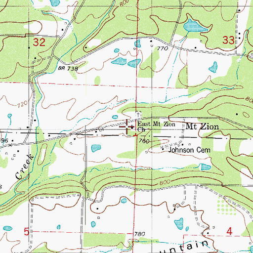 Topographic Map of East Mount Zion Baptist Church, AR