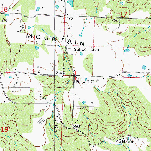 Topographic Map of Stillwell Bible Baptist Church, AR