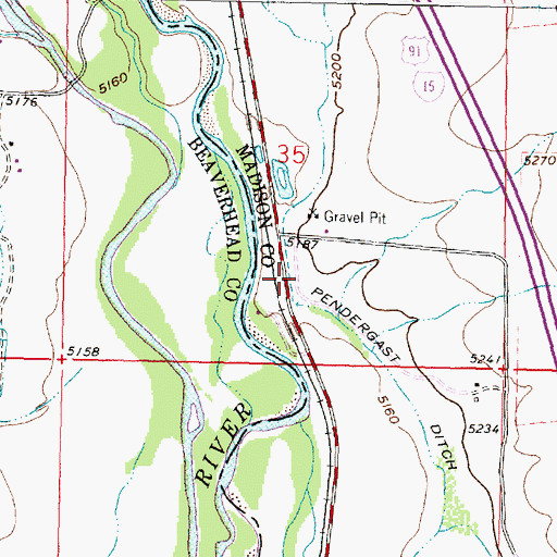 Topographic Map of Pendergast Ditch, MT