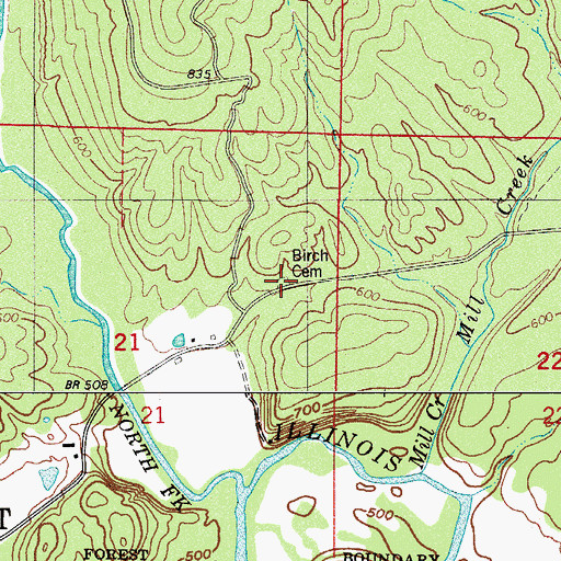 Topographic Map of Birch Cemetery, AR