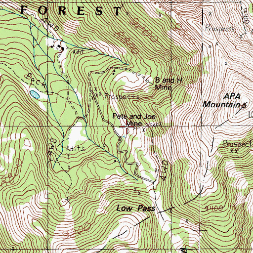 Topographic Map of Pete and Joe Mine, MT