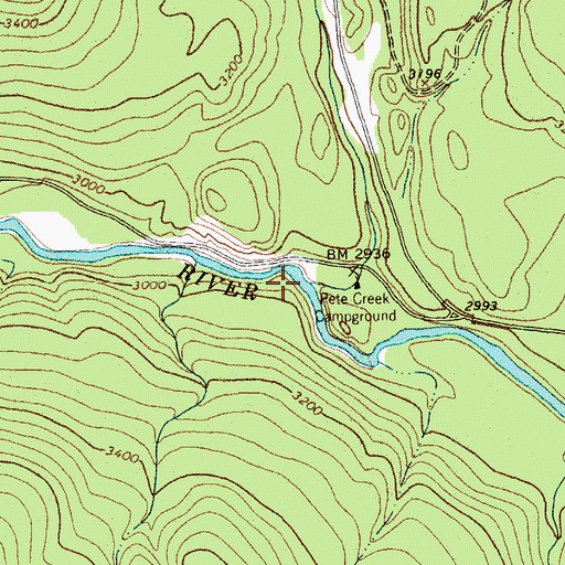 Topographic Map of Pete Creek, MT