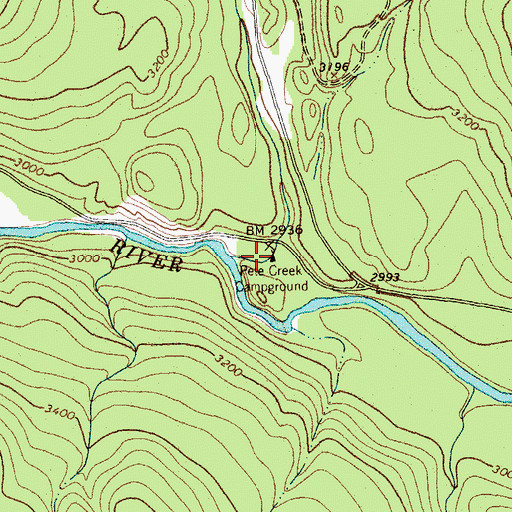 Topographic Map of Pete Creek Campground, MT