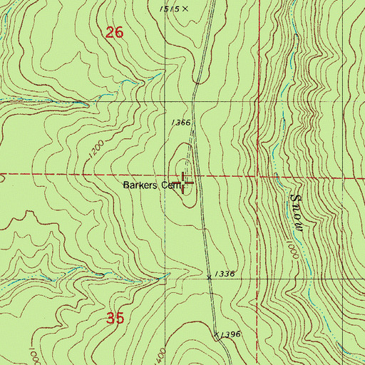 Topographic Map of Barkers Cemetery, AR
