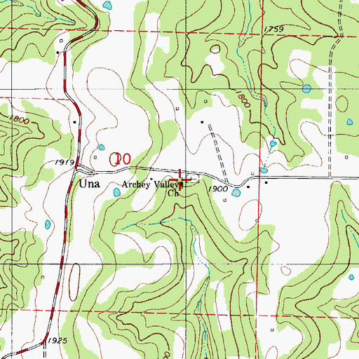 Topographic Map of Archey Valley Church, AR