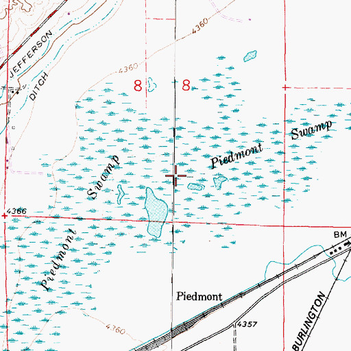 Topographic Map of Piedmont Swamp, MT