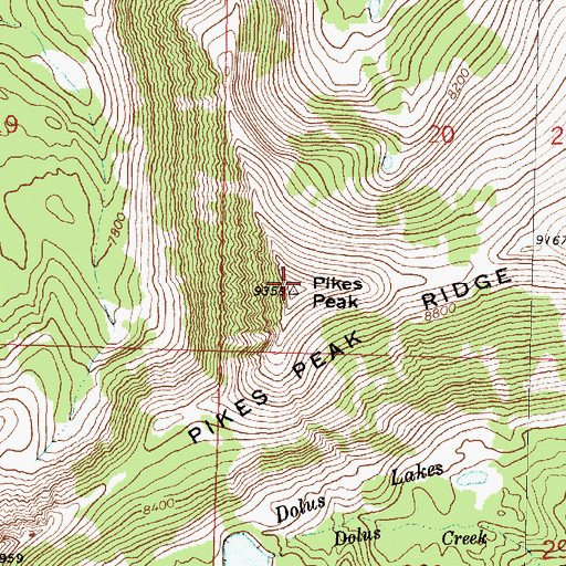Topographic Map of Pikes Peak, MT