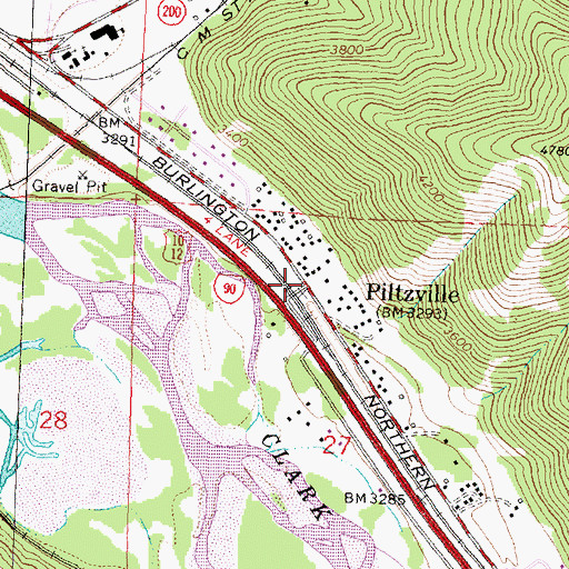 Topographic Map of Piltzville, MT