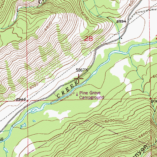 Topographic Map of Pine Grove Campground, MT