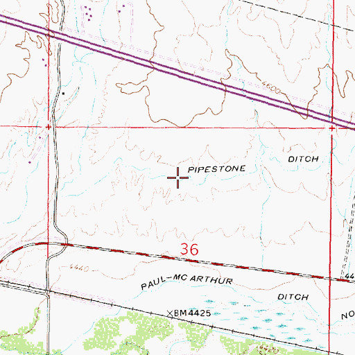 Topographic Map of Pipestone Ditch, MT