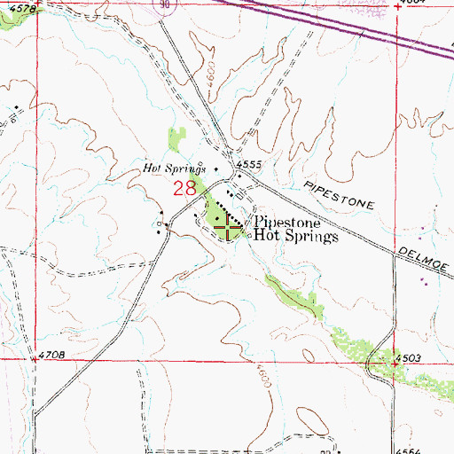 Topographic Map of Pipestone Hot Springs, MT