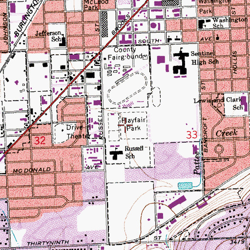 Topographic Map of Playfair Park, MT