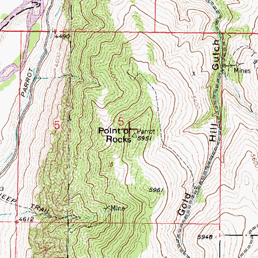 Topographic Map of Point of Rocks, MT