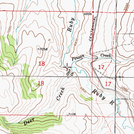 Topographic Map of Poison Creek, MT