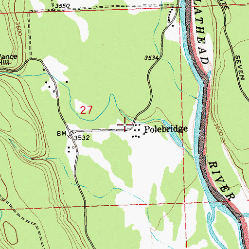 Topographic Map of Polebridge, MT