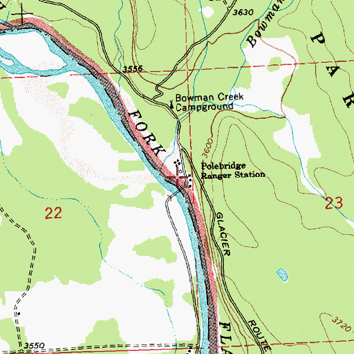 Topographic Map of Polebridge Ranger Station, MT
