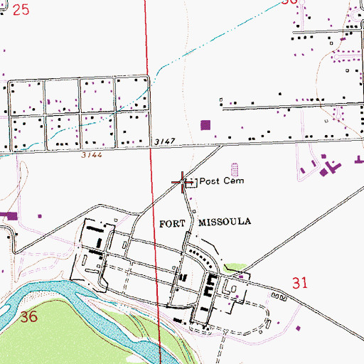 Topographic Map of Post Cemetery, MT