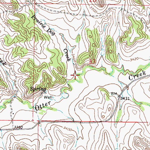 Topographic Map of Prairie Dog Creek, MT