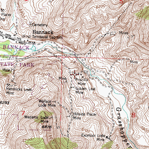 Topographic Map of Priscilla Mine, MT