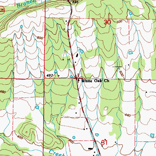 Topographic Map of Whiteoak School (historical), AR