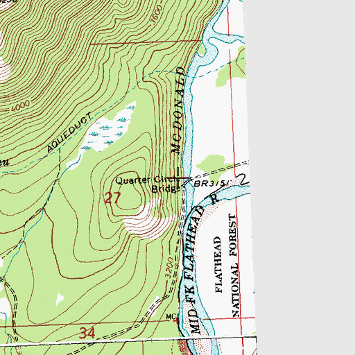 Topographic Map of Quarter Circle Bridge, MT